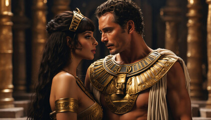 Julius Caesar and the beautiful Queen of Egypt Cleopatra. - obrazy, fototapety, plakaty