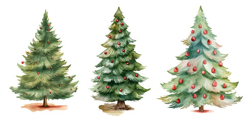 Christmas tree watercolor clipart illustration with isolated background.