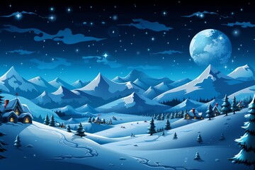 Beautiful White Snowflakes Falling Gracefully Against the Serene Night Sky in Winter