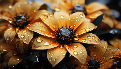 Fototapeta premium Close up of a fresh, yellow daisy in nature wet beauty generated by AI