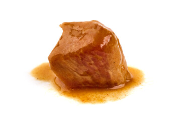 Meat stew, goulash with sauce, isolated on white background.