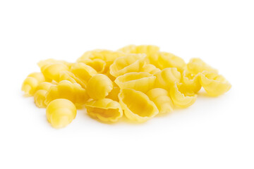 Uncooked gnocchi pasta. Raw italian pasta isolated on white background.