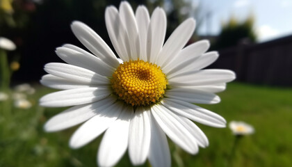 Fototapeta premium Fresh yellow chamomile blossom in nature meadow, close up beauty generated by AI