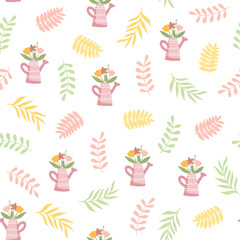 Colorful Easter bunny with eggs and flowers. Easter basket with eggs and sheep. Easter parity and pattern. Easter background for postcard, banner.