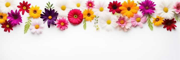 Colorful Spring Flowers On White Background, Background For Banner, HD