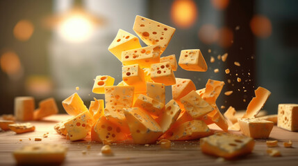Delicious Cheese On The Table  Floating, Background For Banner, HD