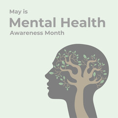 human head silhouette. tree. May is Mental Health Awareness Month