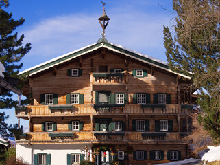 Beautiful alpine building during Christmas
