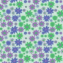 Seamless pattern of green and violet modern flowers Design Collection