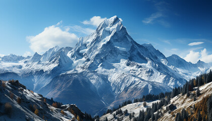 Fototapeta na wymiar Majestic mountain peak, snow covered, tranquil scene generated by AI