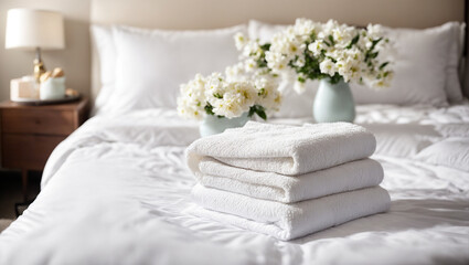 Fototapeta na wymiar clean towel, flower, hotel