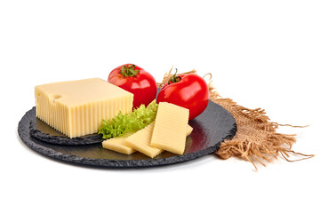 Semi-Hard Edam cheese, isolated on white background.