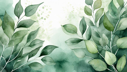 background with leaves leaves falling on a watercolor background botanical watercolor illustration of green eucalyptus illustration ai generative
