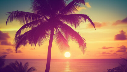 Tranquil sunset over tropical coastline, perfect for summer vacations generated by AI