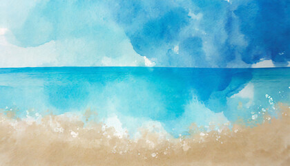 abstract watercolor blue ocean and sand beach for textures fresh cheerful and relaxing summer concept positive and healthy tones to background or wallpaper generative ai