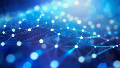 abstract blurry blue neural network technology background with bokeh