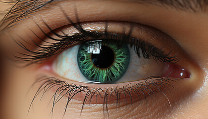 Naklejka premium Close up of a woman beautiful green eyes staring into the camera generated by AI