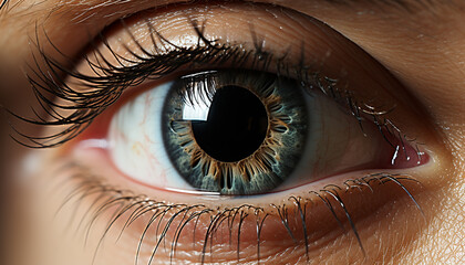 Naklejka premium Close up of a woman blue eye, staring into the camera generated by AI
