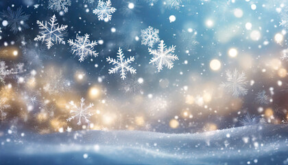 Fototapeta na wymiar snowflakes are falling beautiful winter christmas luminous background