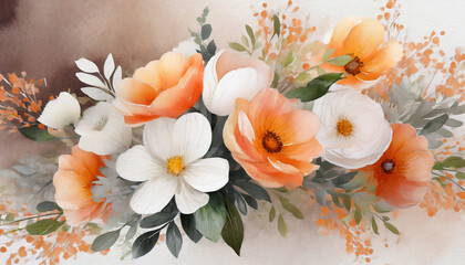 watercolor 3d bouquet of flowers background bouquet has an orange and white flower background illustration ai generative