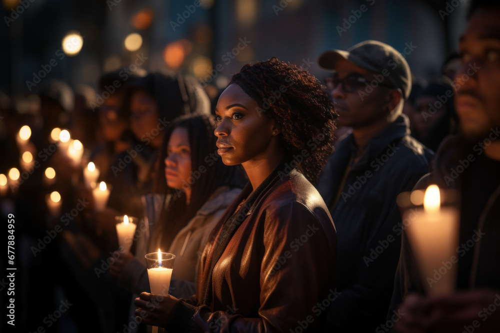 Wall mural a candlelight vigil at a mlk day event, promoting unity and peace. concept of reflection and solidar