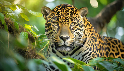 close up of beautiful jaguar in the jungle amazing wildlife generative ai
