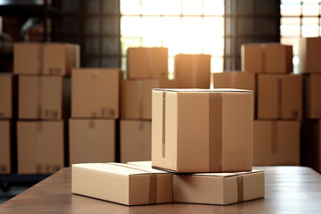 Cardboard Boxes On Conveyor Belt In The Warehouse Modern Warehousing and Logistics Facility with Conveyor and Machinery