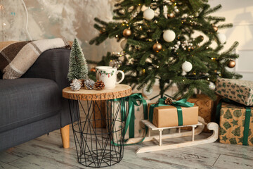 Living room interior with Christmas tree