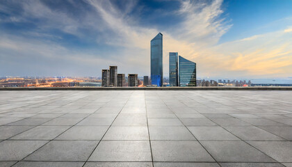 empty square floor and skyline with modern buildings