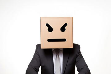 Businessman Face Holding Cardboard with Emotion face