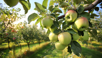 in the heart of the orchard apples dangle from trees ready for harvesting amidst the green beauty of nature