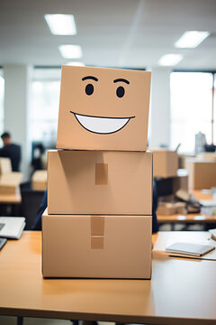 office worker in funny cardboard box