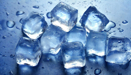 ice cubes bluish background frozen water cold fresh concept generative ai