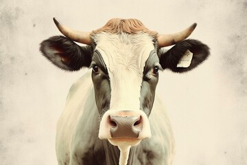 vintage cow illustration. Generative AI
