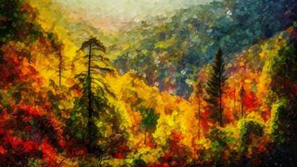 Obraz na płótnie Canvas Impressionistische Natur in Pixelkunst: Malerische Natur im Impressionistenstil, mit eingestreuten Pixelkunst-Elementen. Lebendige Farben und Strukturen treffen auf pixelige Akzente.