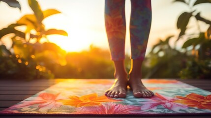 A person standing on a yoga mat with their feet grounded, practicing yoga.