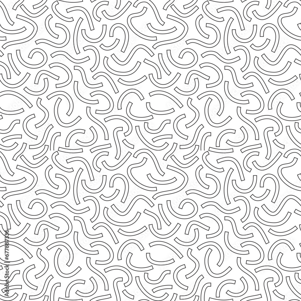 Poster monochrome geometric seamless pattern. black outline curved lines