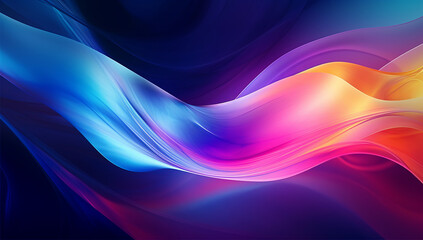 Elegant wavy formations of ribbons in a surreal 3D, Blue and purple gradient background, Colorful abstract. Iridescent Harmony: Abstract Wavy Multi-Colored. Website template concept