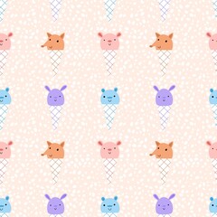 Obraz premium Cartoon animals seamless ice cream pattern for wrapping paper and fabrics and linens and kids clothes print
