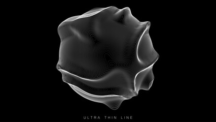 Ultra thin line fluid geometry. Dynamic vector distorted spheres.