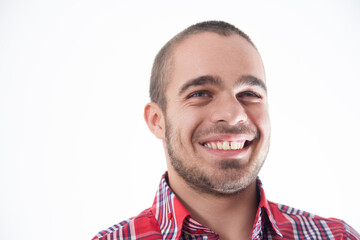 Obraz premium Joyous man's smile against white backdrop