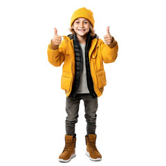 Happy boy with thumbs up, isolated on white or transparent background. AI Generated.
