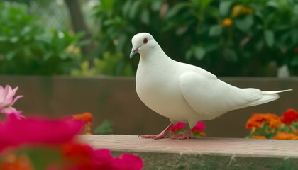 Obraz premium Graceful dove sitting on branch, symbol of peace and love generated by AI