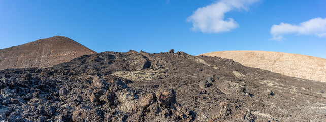 view of the lava plain after eruption canaries, lanzarote