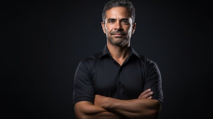 Obraz premium A Expert engineering consultant with arms crossed looking at camera, side view, half body shot, black isolated background, PNG,