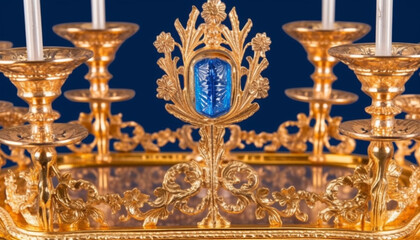 Fototapeta na wymiar Majestic gold colored crown symbolizes royalty and triumph in Christianity generated by AI