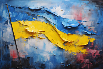 Ukrainian flag painted on the wall. Oil painting effect.
