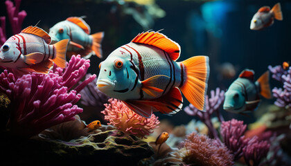 Fototapeta na wymiar Colorful clown fish swimming in a tropical reef generated by AI