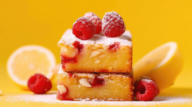 Lemon Raspberry Almond Cake Natural Color, Background For Banner, HD