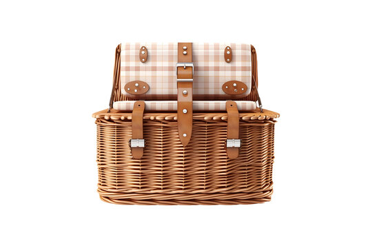 Camping wicker basket isolated on a transparent background, AI